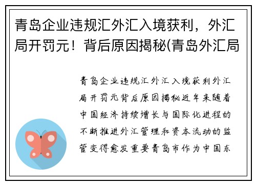 青岛企业违规汇外汇入境获利，外汇局开罚元！背后原因揭秘(青岛外汇局电话)