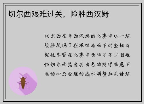 切尔西艰难过关，险胜西汉姆
